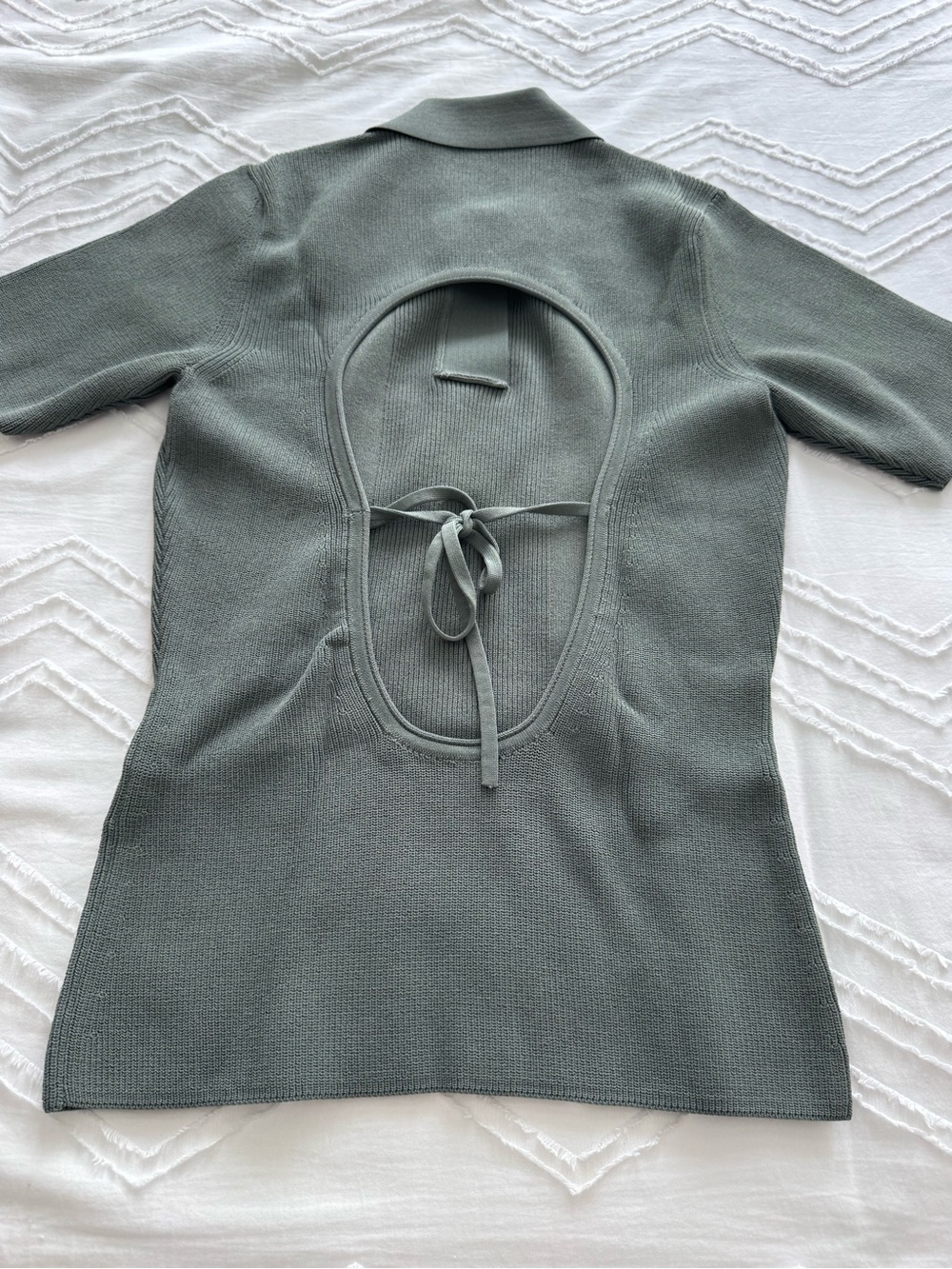 Jacquemus Slate Green Short-Sleeve Knit Polo Top